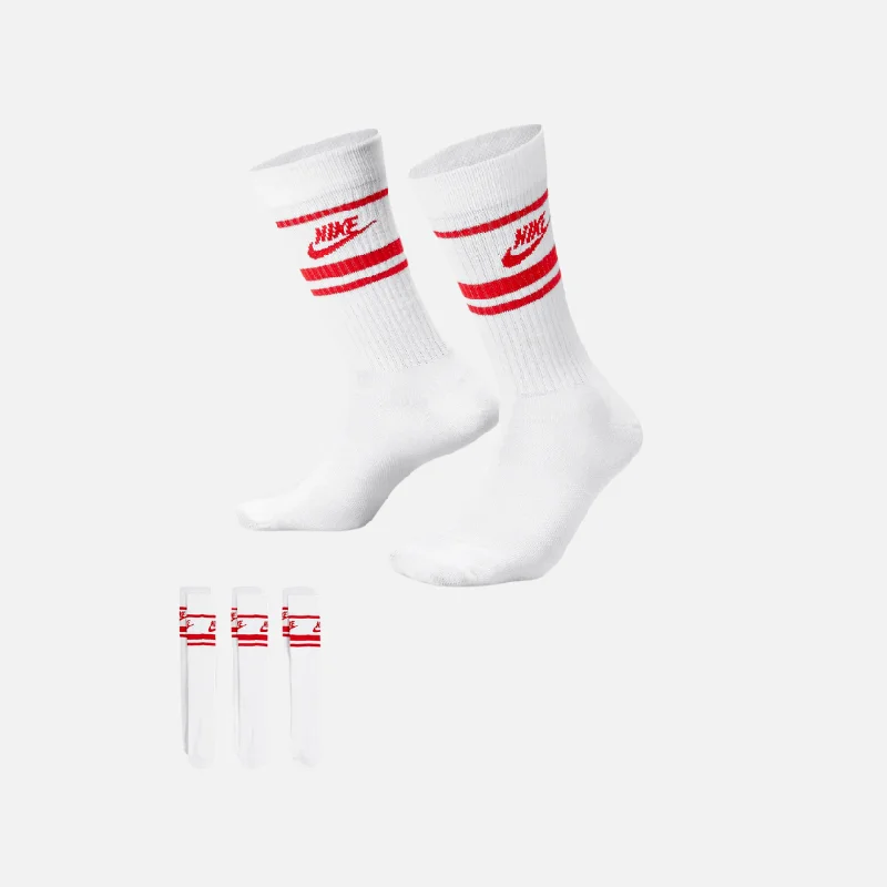 Road bike clip-Nike Sportswear Dri-FIT Everyday Essential Crew Socks (3 Pairs) -White/University Red