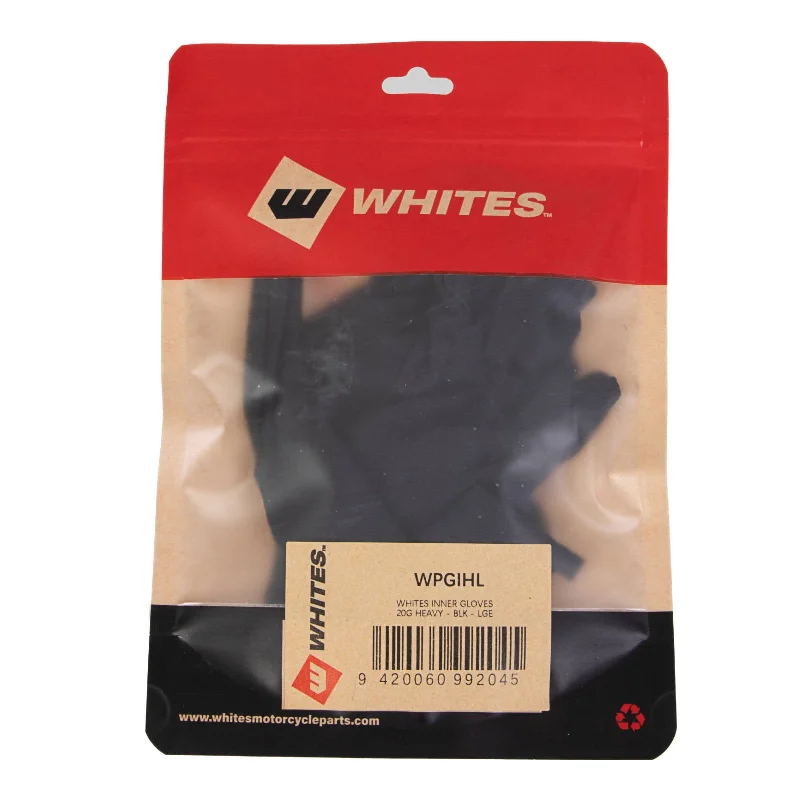 Mountain bike strap-WHITES INNER GLOVES - 20G HEAVY - BLK - LGE