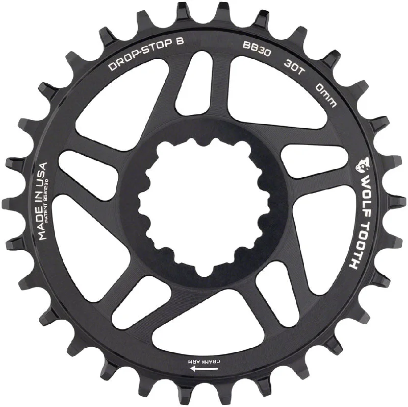 Cycling hoodie clip-Wolf Tooth Direct Mount Chainring - 30t SRAM Direct Mount Drop-Stop B For BB30 Short Spindle Cranksets 0mm Offset BLK