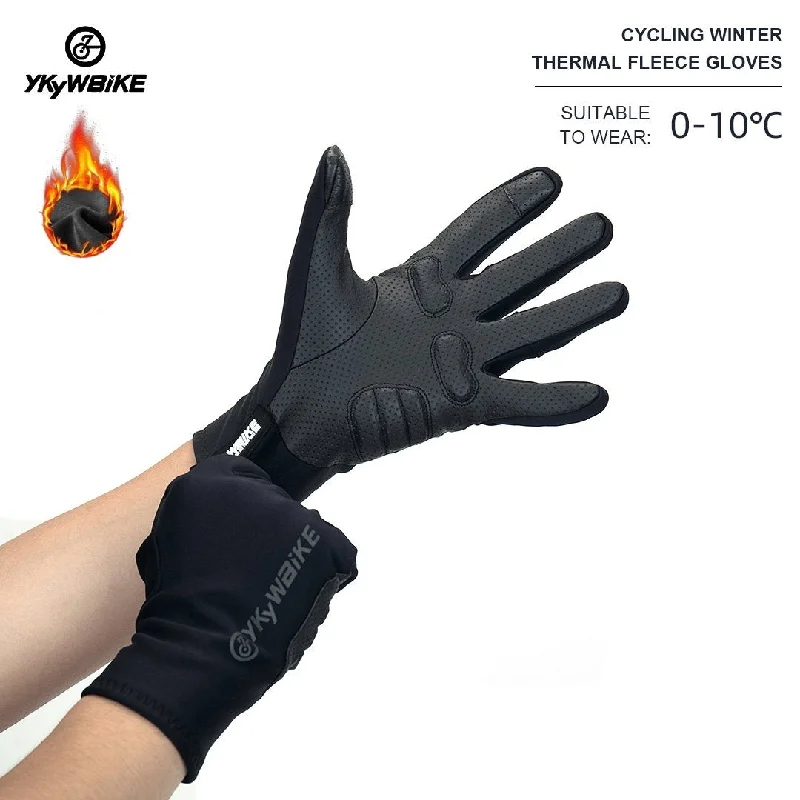 Bicycle derailleur clip-YKYW Thermal Fleece Full Finger Gloves Winter 0-10°C Plush Fabric Waterproof Windproof XRD Technology Shockproof Black