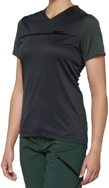 Road bike pad-100% Ridecamp Jersey - Charcoal/Green Short Sleeve Womens Large