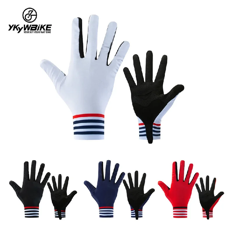 Bicycle tire pad-YKYW MTB Road Cycling Touch Screen Full Finger Gel Gloves Lycra Fabric Antiskid Rubber Wear-resistant Shockproof 4 Colors