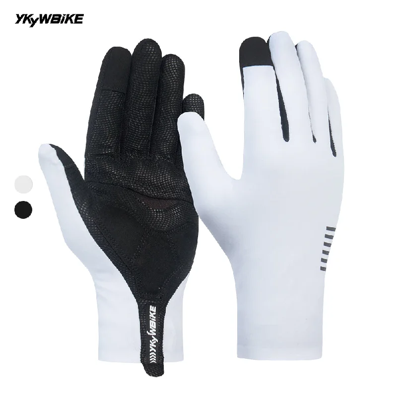 Mountain bike strap-YKYW Full Finger Touch Screen Cycling Gloves MTB Bike Gloves Black White Solid Color Riding Gloves Unisex Breathable Shockproof Sports Gloves