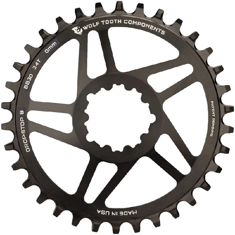 Cycling water pad-Wolf Tooth Direct Mount Chainring - 34t SRAM Direct Mount Drop-Stop B For BB30 Short Spindle Cranksets 0mm Offset BLK