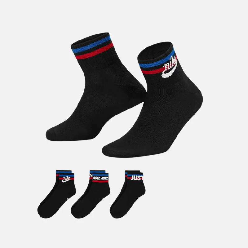 Bicycle lock pad-Nike Everyday Essential Ankle Socks (3 Pairs) -Black/White/Game Royal/University Red