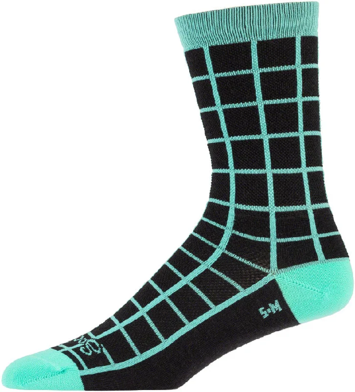 Bike frame strap-All-City Club Tropic Socks - 6" Black Goldenrod Teal Large/X-Large