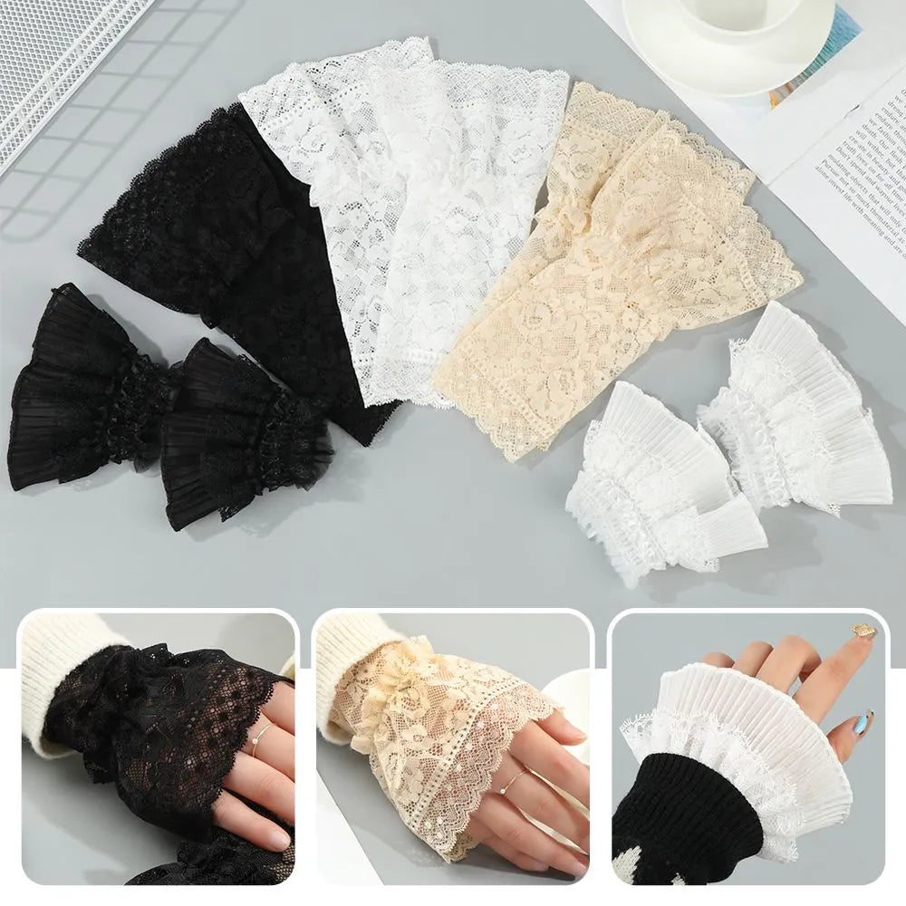 Mountain bike strap-1Pair Sun Protection Gloves Arm Cover Scar Cover Ruffles Elbow Sleeve Detachable Sleeve Cuffs Lace Cuffs Fake Sleeve