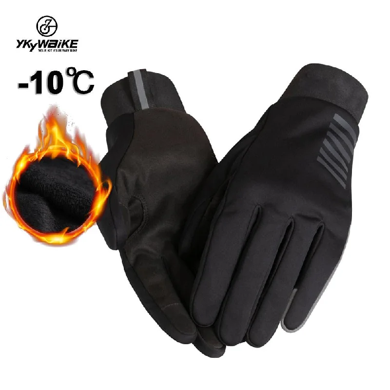 Bike seat clip-YKYW Pro Team Thermal Fleece Touch Screen Full Finger Gloves Winter -10°C  Fleece-lined Suede Fabric Windproof Warm DWR Waterproof Black