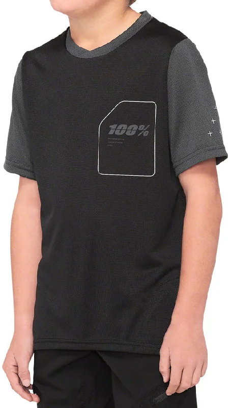 Bicycle chainstay clip-100% Ridecamp Jersey - Black/Charcoal Short Sleeve Youth Small