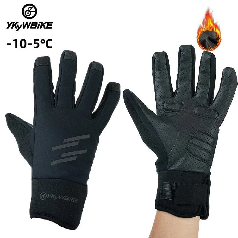 Bike chain clip-YKYW Thermal Fleece Full Finger Gloves Winter -10-5°C Cotton Waterproof Windproof 3M Reflective Logo XRD Technology Shockproof Black