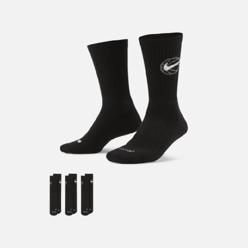 Cycling tape strap-Nike Everyday Crew Basketball Socks (3 Pairs) -Black/White